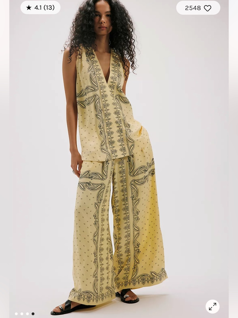 Free People Soleil Pant Set Small NWT Butter Combo Yellow Tunic Top Bottom Wide